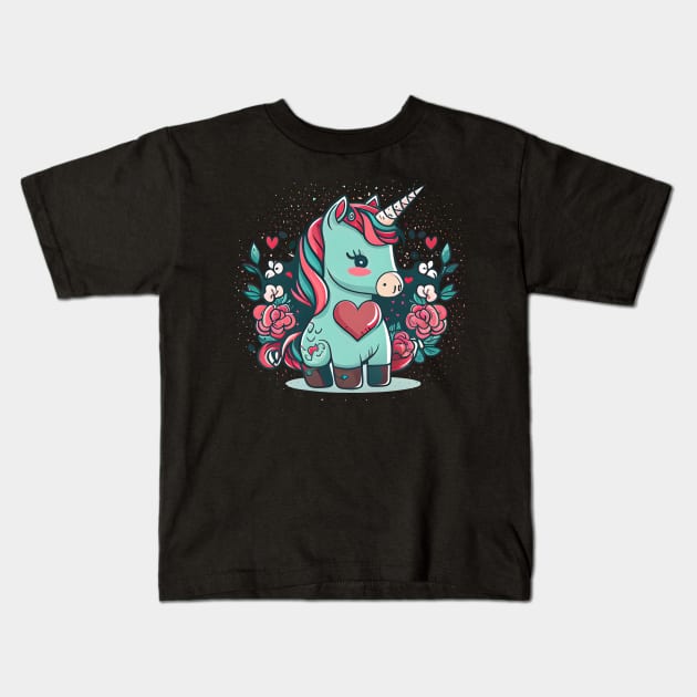 Valentines Unicorn Love Kids T-Shirt by pako-valor